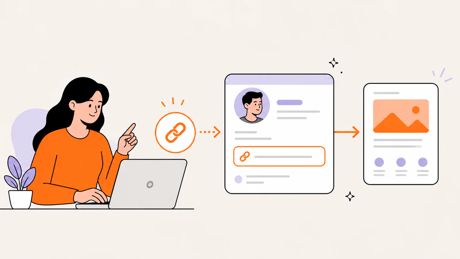 Creator adding a website link to an abstract profile field and opening the linked destination