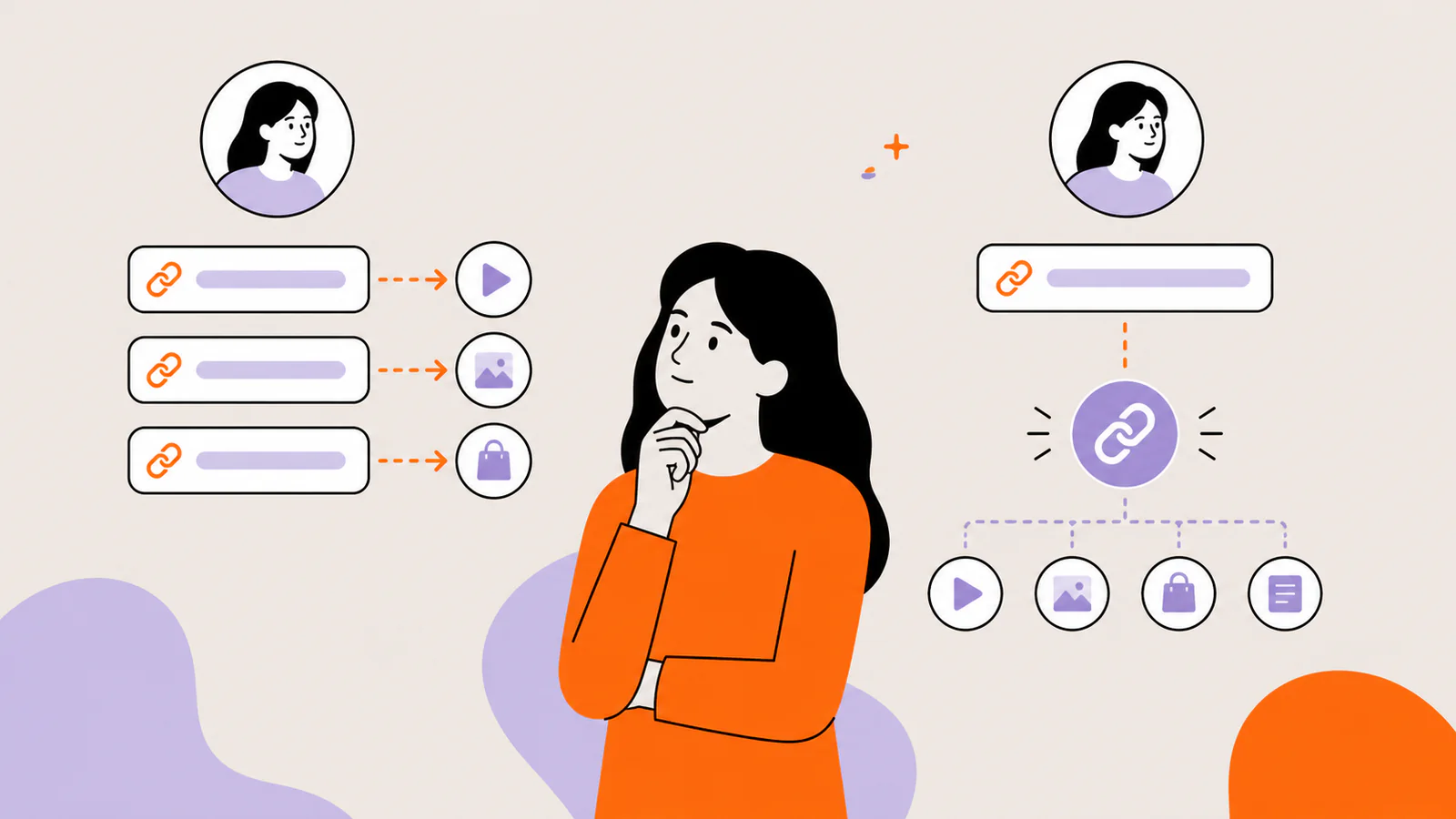 Instagram creator choosing between several direct profile links and one organized link hub