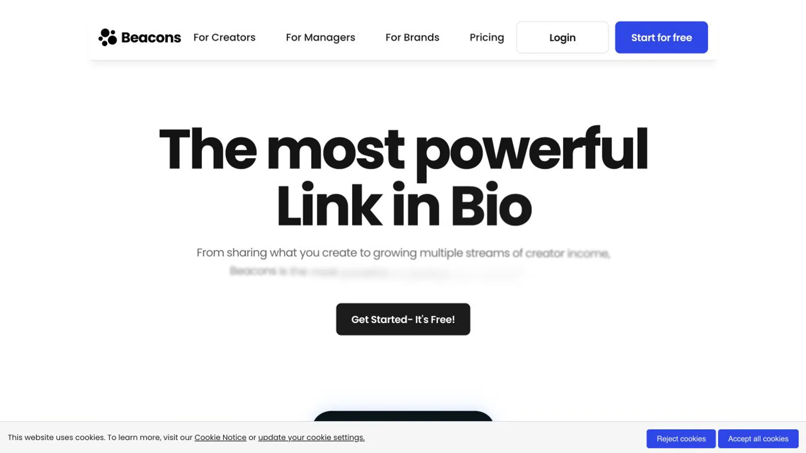 Beacons product page showing its broader creator-business suite.