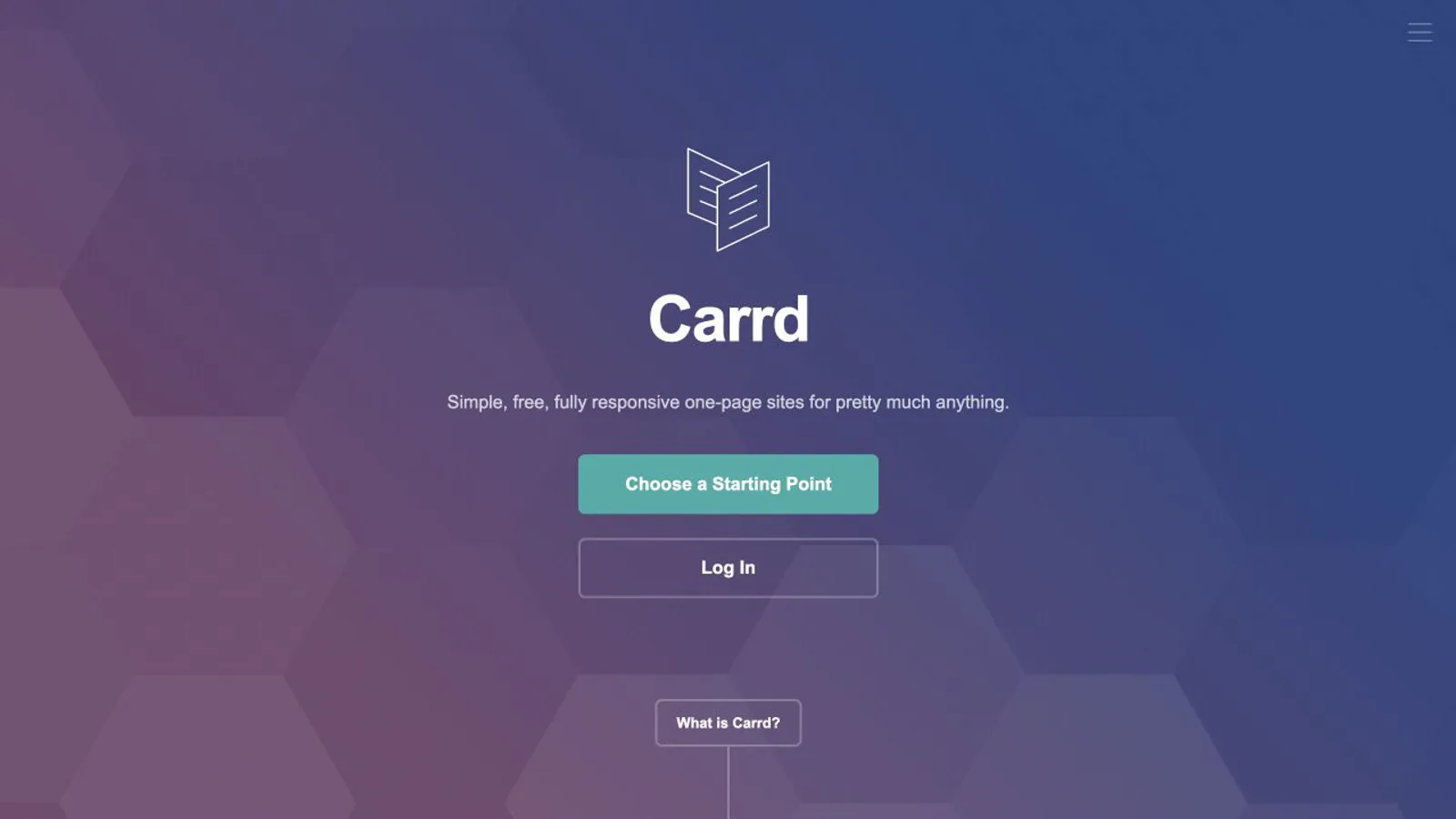 Carrd homepage showing customizable one-page website examples.