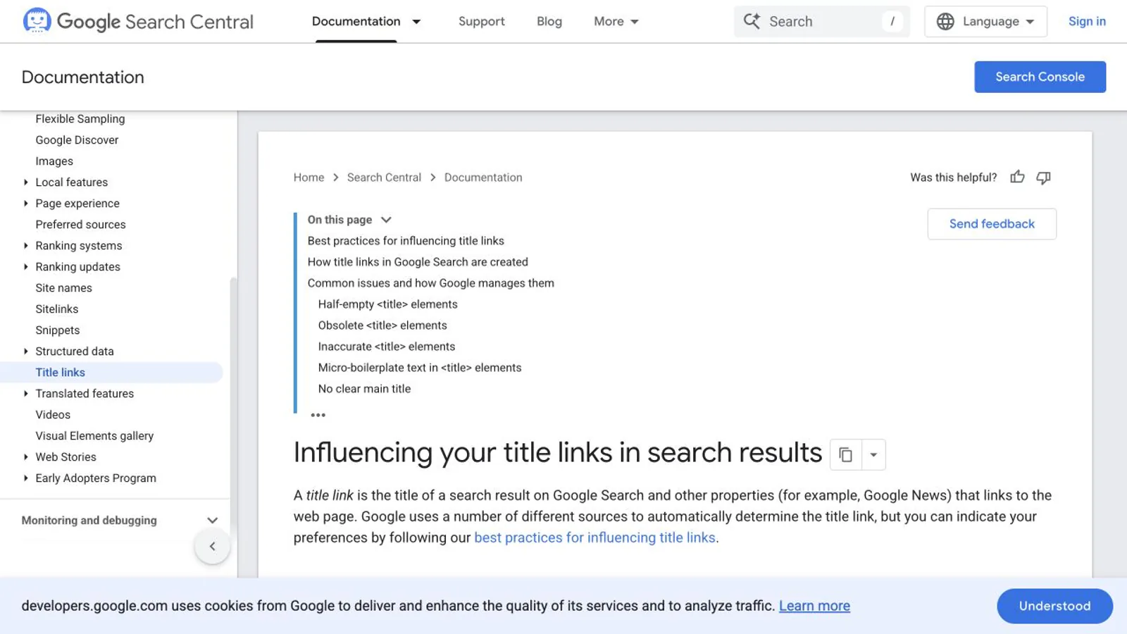 Google Search documentation explaining title links in search results.