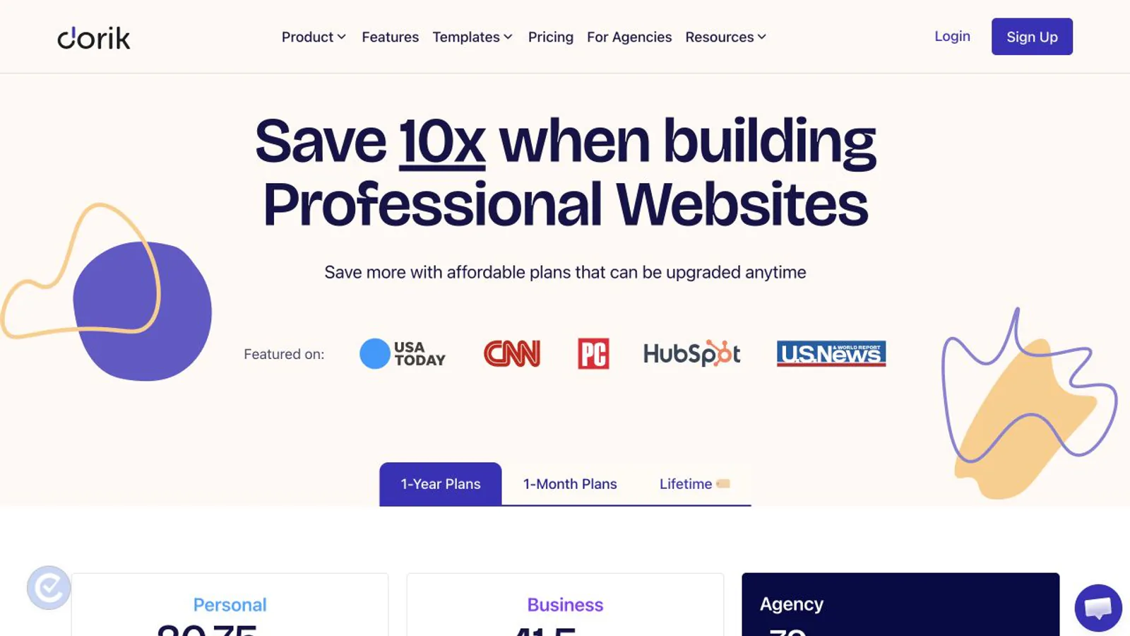 Dorik pricing page showing website and CMS tiers.