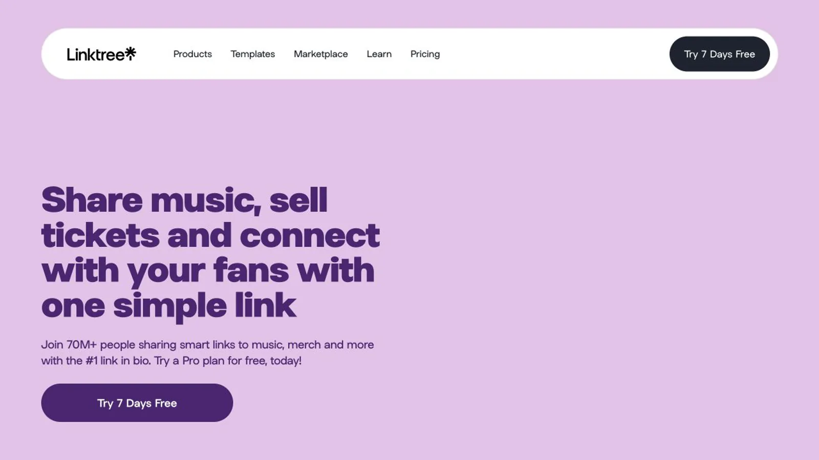 Linktree for Musicians page showing music-focused profile features.