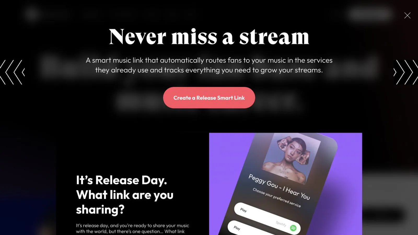 Feature.fm release-links page showing music smart-link tools.