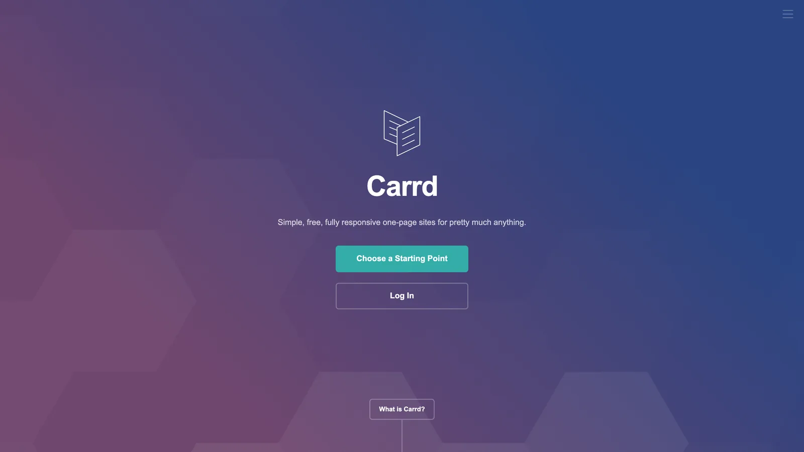 Carrd homepage showing customizable one-page website examples.